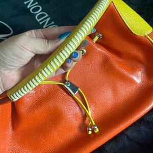 Orange pebble genuine leather shoulder bag